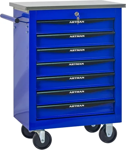 Miniatura 23 de Carro de herramientas con 7 cajones con ruedas, cofre de almacenamiento de herramientas con ruedas multifuncional, organizador de cajones con ruedas