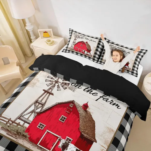 Miniatura 18 de Erosebridal Juego de funda de edredón vintage de molino de viento, tamaño Queen, estilo rústico de granja, estilo vintage, estilo campesino, Multi 13