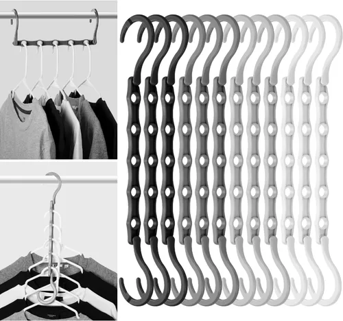 Miniatura 7 de Mr. Pen - Perchas de ahorro de espacio para ropa, 12 piezas, color negro, perchas de plástico para ropa que ahorran espacio, 5 ranuras, ganchos