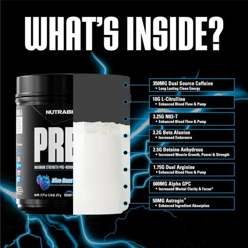 Miniatura 3 de NutraBio Polvo de preentrenamiento, Blue Razz Energía explosiva, enfoque láser, bombas extremas Pre-entrenamiento para hombres y mujeres