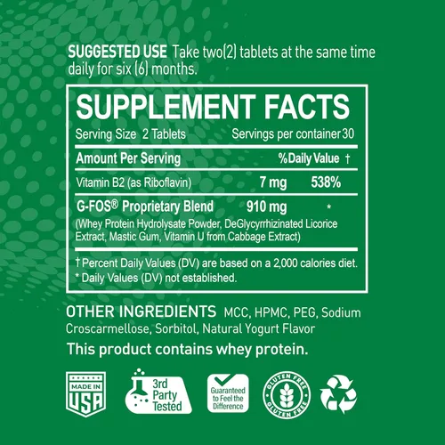 Miniatura 5 de H. Pylori Support - Suplemento de salud digestiva con mezcla G-FOS, proteína de suero, regaliz, goma de masilla, vitamina U y vitamina B2
