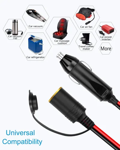 Miniatura 6 de ALITOVE Cable de extensión para encendedor de cigarrillos de 12 AWG, 12 pies, 30 A, 360 W, máximo, cable de alimentación resistente, enchufe macho a