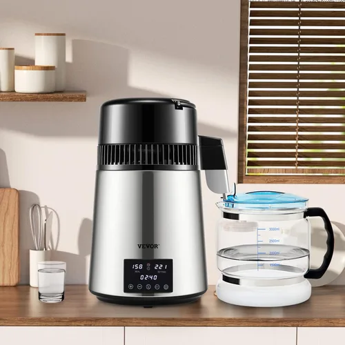 Miniatura 8 de VEVOR Destilador de agua de 1.1 galones, 0.4 galones/h, máquina purificadora de agua destilada 1750W con temporizador de 0-99H, pantalla de Plateado