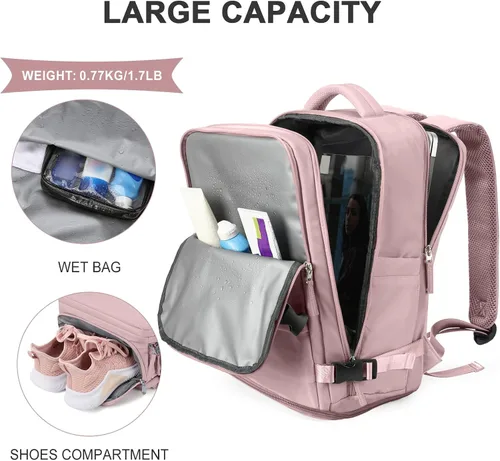 Miniatura 5 de coowoz Mochila grande de viaje para mujeres y hombres, mochila de transporte, mochila para senderismo impermeable, mochila deportiva para Rosa