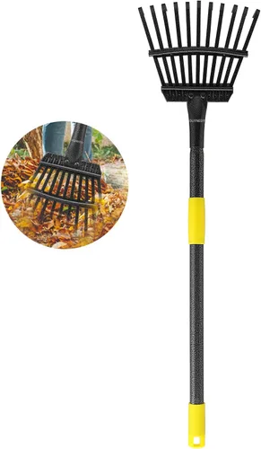 Miniatura 8 de Oliynedy Rastrillo de jardín de metal ajustable para hojas, mango largo de 30 a 60 pulgadas, 11 dientes de 9 pulgadas de ancho, rastrillo plegable