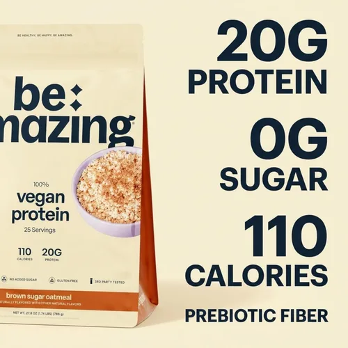 Miniatura 2 de BE AMAZING Proteína vegana en polvo, avena de azúcar morena, 0.71 onzas de proteína de guisante a base de plantas, fibra prebiótica, baja