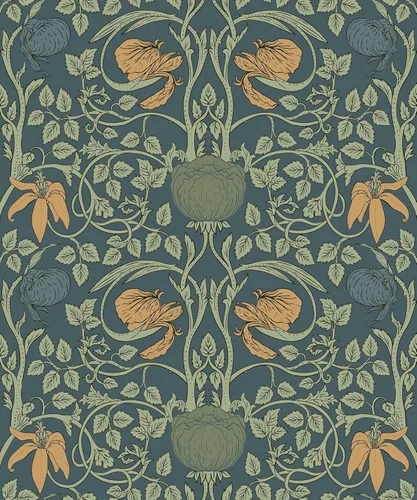Livelynine Papel tapiz vintage floral para despegar y pegar, William Morris, lirio dorado, verde, azul, victoriano, antiguo, papel de contacto