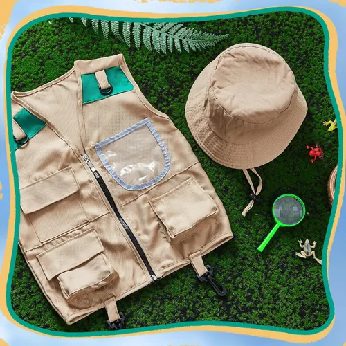Miniatura 7 de Ramede Kids Safari Explorer Vest and Hat Explorer Costume for Fishing Adventure Camping Boy Girls Cosplay