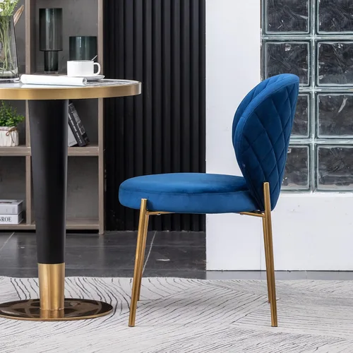 Miniatura 6 de Amoa - Juego de 2 patas de metal dorado contemporáneas con sillas de comedor tapizadas de terciopelo, color azul