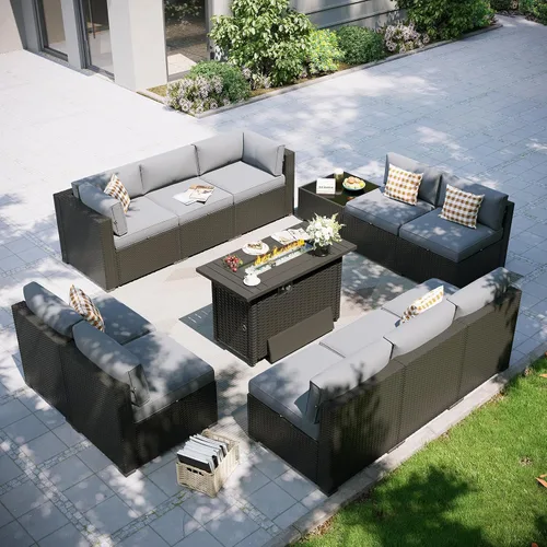 Miniatura 43 de Aoxun Juego de muebles de patio, 7 piezas de sofás seccionales para exteriores con funda impermeable, mimbre de ratán para exteriores, juego