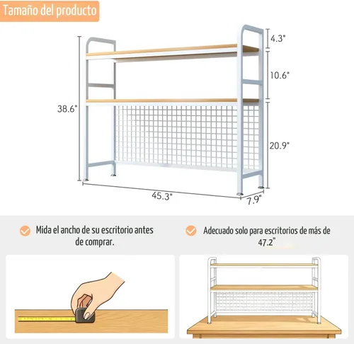 Miniatura 2 de IOTXY Estantería de escritorio de 2 niveles, estante de escritorio de metal con panel de rejilla, estante organizador de almacenamiento para Blanco