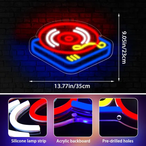 Miniatura 3 de Letrero de neón de reproductor de discos para decoración de pared, luz de neón de música para hombre, cueva LED, luz LED regulable, letrero de neón
