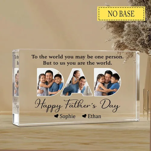 Miniatura 6 de Inserto de foto para papá con bloque acrílico personalizado para el Día del Padre, luz nocturna LED, foto personalizada con nombres de niños, regalo