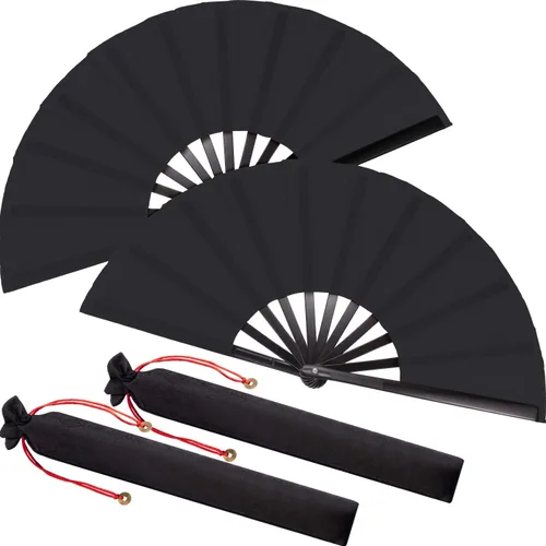 Maitys Paquete de 2 ventiladores de mano plegables grandes de 13 pulgadas, ventiladores chinos de mano grandes para baile de línea, Tai Chi,