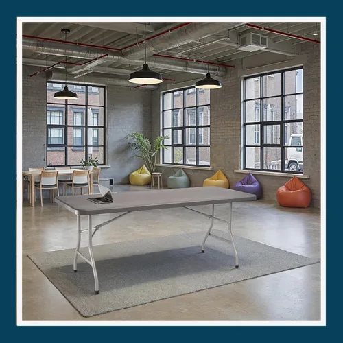 Miniatura 14 de OEF Furnishings OEFBT Series Mesa plegable rectangular de grado comercial, diseño de resina moldeada por soplado de alta resistencia con marco