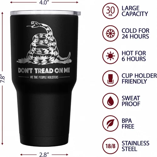 Miniatura 6 de We The People Holsters - Vaso térmico de 30 onzas, Gadsden - Bandera de Dont Tread On Me, Negro