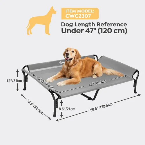 Miniatura 3 de Veehoo Cama elevada refrescante para perros, cuna elevada XL para mascotas con barandilla y reposacabezas inclinado, malla Teslin transpirable Gris