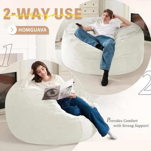 Miniatura 5 de Homguava - Sillón puff de 4 pies Sillón estilo puff grande de 4 pulgadas con relleno de espuma viscoelástica, sofá suave con funda de terciopelo Lima
