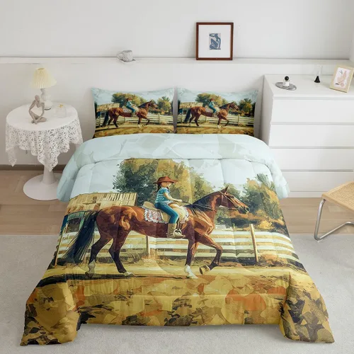 Miniatura 16 de Erosebridal Western Cowgirl Twin Bedding Set Western Cowboy Comforter Set for Kids Girls Horseshoe Boots Southwestern Comforter Wild West Cactus