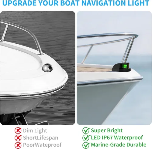 Miniatura 5 de Obcursco Luces de Navegación para Barco, Luces LED Marinas de Proa Verdes y Rojas, IP67 Impermeable, Resistente a la Oxidación, Ideal para Pontón