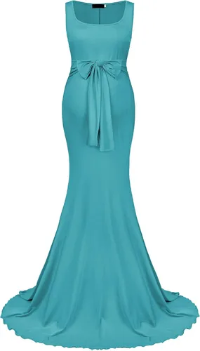 Miniatura 2 de Vivinew Vestido de maternidad sin mangas con lazo en la cintura elegante vestido maxi ajustado de sirena para sesión de fotos