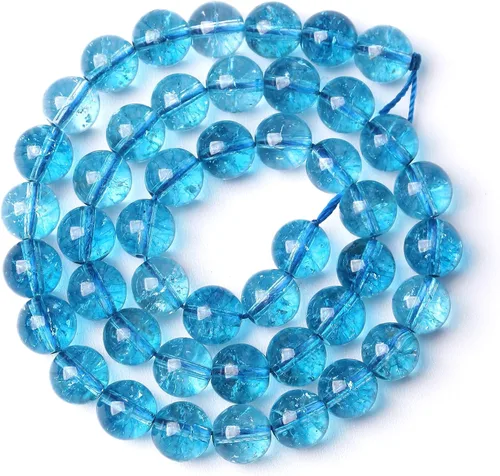 Miniatura 2 de 61 cuentas sueltas redondas de cuarzo de cristal de topacio azul de 0.236 in para hacer joyas, pulseras, collares, aretes Cristal azul