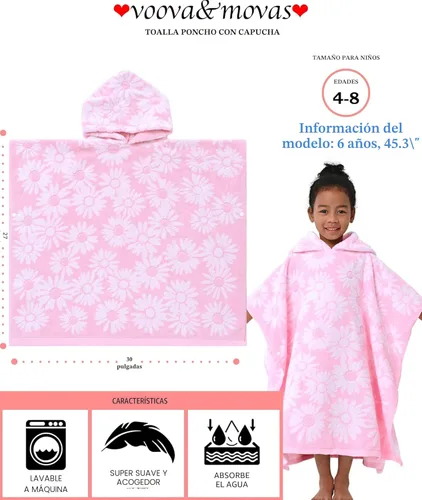 Miniatura 2 de VOOVA & MOVAS Poncho de Toalla de Baño Gruesa con Capucha para Niños (4-8 Años) - Bata de Toalla de Natación de Algodón Turco Suave y Absorbente
