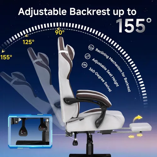 Miniatura 4 de GTPLAYER Silla para videojuegos, sillas de videojuegos con reposapiés y soporte lumbar, silla de computadora para adultos con respaldo extendido