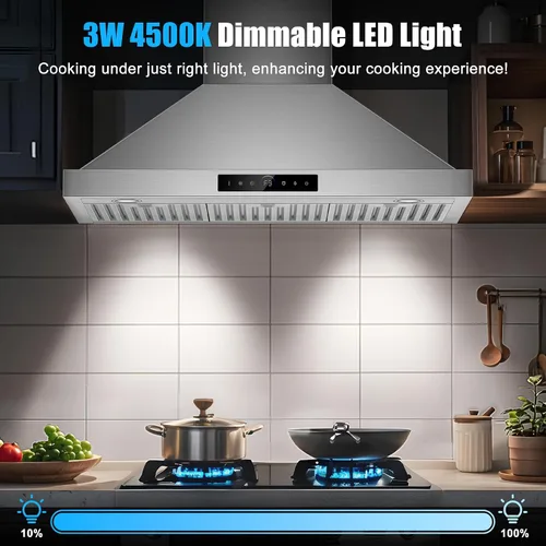 Miniatura 6 de Campana extractora de pared de 36 pulgadas, 1200 CFM con control de gestos y táctil de 4 velocidades, campanas de ventilación de cocina con Montaje