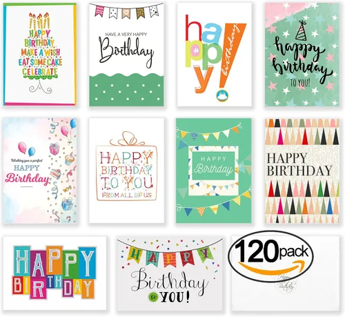 Miniatura 7 de 120 tarjetas de feliz cumpleaños para oficina, negocios y uso personal con mensaje genérico corto en el interior, notas de felicitación surtidas a