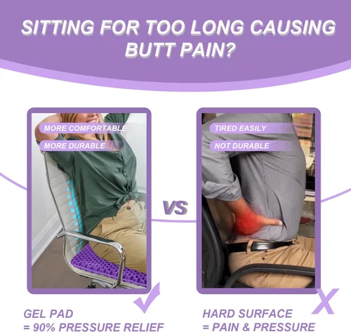 Miniatura 3 de Cojín de asiento de gel morado para sentarse prolongadamente, cojines de silla de enfriamiento extra grandes de 20 pulgadas para silla de oficina