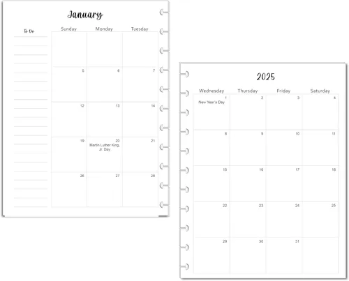 Miniatura 3 de Recambios de calendario mensual 2022 para planificadores grandes de 11 discos, insertos de hojas sueltas, planificador de 11 discos de 12 meses, 8.5