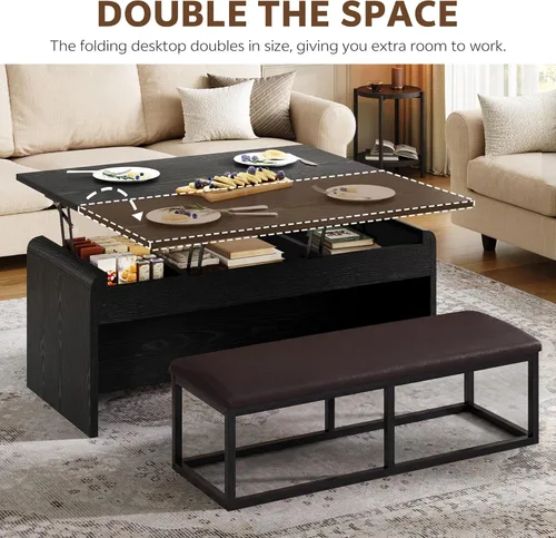 Miniatura 6 de Juego de mesa auxiliar de doble elevación con silla, 4 en 1, mesa de centro de 40 pulgadas con compartimento oculto, para sala de estar, mesas