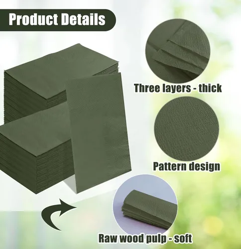 Miniatura 4 de SietDESEO 100 Piezas Servilletas de 3 Capas de Color Verde Desechables de 13 x 15.7 Pulgadas, Servilletas de Baño para Invitados, Toallas de Mano