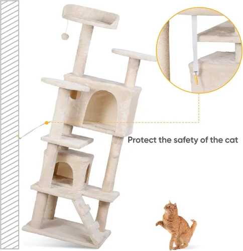 Miniatura 5 de Árbol de 54 pulgadas para gatos de interior, varios niveles, torre de condominio, muebles, casa de juegos para gatitos con postes rascadores