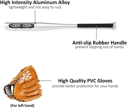 Miniatura 3 de Juego de béisbol – Bate de aleación de aluminio de 25 pulgadas, guante de PVC de 10.5 pulgadas, pelota – Kit para jóvenes Negro