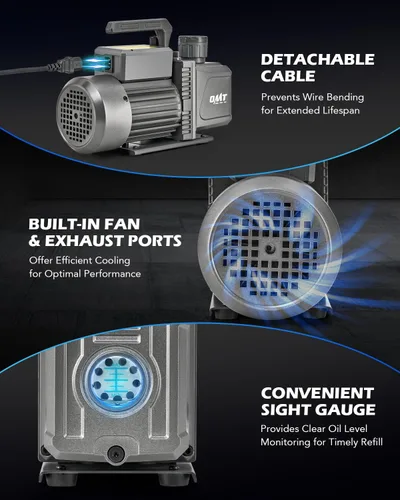 Miniatura 6 de Orion Motor Tech Bomba de vacío de 2 etapas, bomba de vacío de paletas rotativas HVAC de 9 cfm 3/4 hp con vacío definitivo de 1.5 micrones, bomba
