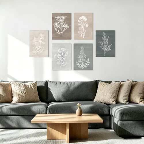 Miniatura 6 de BINCUE Lienzo de plantas botánicas neutrales, 6 piezas, arte de pared rústico, pinturas de pared de granja, impresiones botánicas de plantas