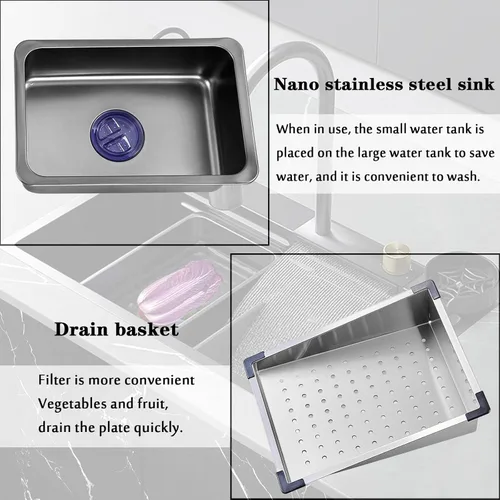 Miniatura 4 de Fregadero de cocina tipo cascada, fregadero de barra de acero inoxidable de un solo tazón negro, montaje inferior de la instalación de encimera