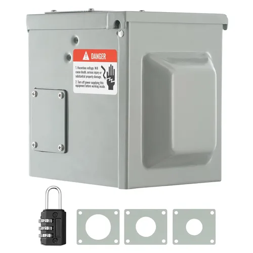 Miniatura 10 de VEVOR Caja de toma de corriente RV de 50 amperios, 125/250 voltios, caja de receptáculo cerrada para exteriores con cerradura, NEMA 14-50R, panel