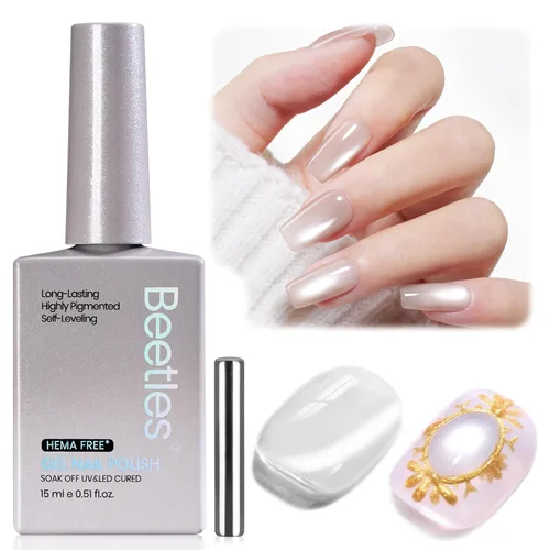 Miniatura 99 de Beetles - Esmalte de uñas de gel ultravioleta semipermanente sin HEMA de alto brillo para manicura francesa y arte de uñas, frasco a juego, blanco