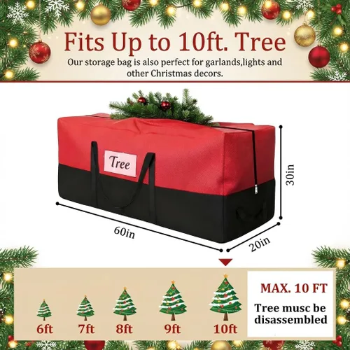 Miniatura 4 de PLTCAT Bolsa de almacenamiento para árbol de Navidad se adapta a árboles artificiales de hasta 10 pies de altura - Caja de almacenamiento para Rojo