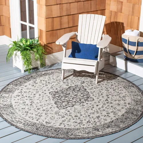 Miniatura 25 de SAFAVIEH Alfombra lavable para exteriores, colección Courtyard de 2.3 x 6.7 pies, color verde azulado y crema, no desprende pelusa y es fácil