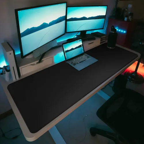 Miniatura 2 de Vyaaa Tapete de cuero para escritorio, 63" x 23.6" pulgadas, protector de escritorio de cuero, impermeable, extra grande, alfombrilla de mouse Negro