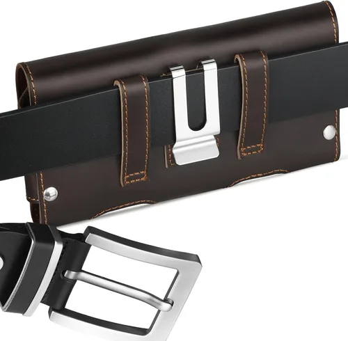 Miniatura 5 de Gcepls Funda de cuero para teléfono para iPhone SE, iPhone 8, 7, 6s, estuche para cinturón de teléfono de cuero de vaca premium con clip para Marrón