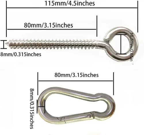 Miniatura 4 de Kit para colgar hamacas, ganchos de ojo resistentes para colgar columpios de acero inoxidable, mosquetón, juego de mosquetón, accesorios