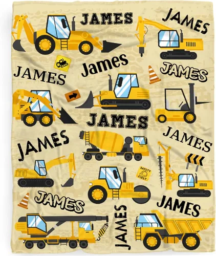 Miniatura 48 de Manta de Bebé Personalizada Camiones de Construcción Personalizados Camión Volquete Mantas con Nombre para Niños, Niñas y Pequeños Manta Suave