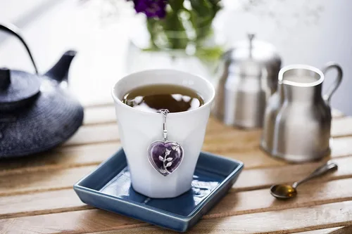 Miniatura 2 de NSTaygate 2 coladores de té con infusor de té para té suelto, amatista y cuarzo rosa, colgante de corazón de cristal de amor infinito, pareja hecha
