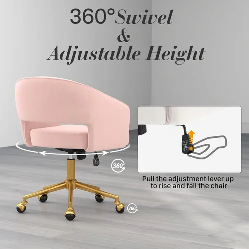 Miniatura 7 de HENGJIANYI Silla de escritorio giratoria para oficina en casa, silla de tocador de terciopelo moderna, sillón ajustable en altura con base dorada