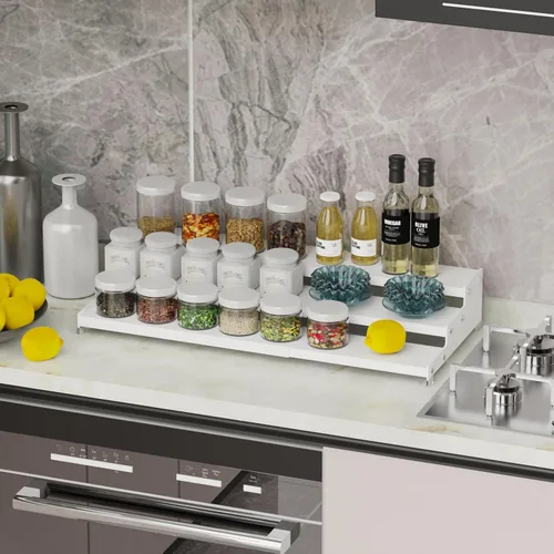Miniatura 2 de Organizador de almacenamiento expandible para especias con estante de 3 niveles, organización de estantes de condimentos. Ideal para estantes